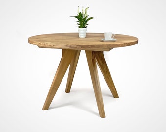 Table de salle à manger ronde à rallonge en chêne HILO, table de cuisine en bois massif