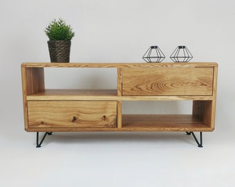 MILAAU | Eichenholz TV-Bank LILU mit Schubladen | Holz media console | tv-tisch