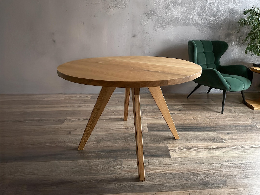 Round Solid Oak Dining Table HILO, Modern Hardwood Kitchen Table - Etsy