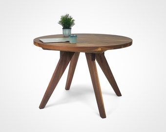 Table à manger ronde extensible en noyer HILO, table de cuisine minimaliste moderne en bois massif