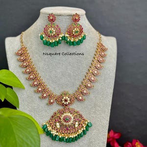 Antique Kemp Necklace set : South Indian Mango Ruby Bridal Jewelry
