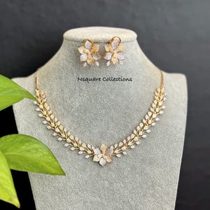 CZ Diamond Necklace Set: South Indian Style, Two-Tone Gold Finish