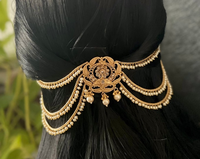 Antique Hair Pin With Connected Jhumkas / Juda Pin / Veni Pin / Juda
