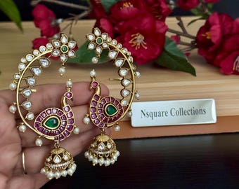 Boucles d'oreilles antiques Kemp Peacock Jhumka : Boucles d'oreilles tendance de l'Inde du Sud