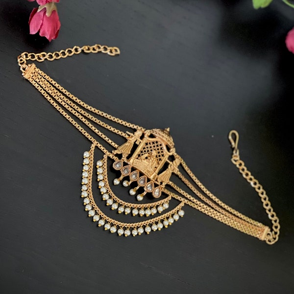 Single Antique gold finished polki pearl Armlet / Bajuband / Indian Bridal Jewelry /Angada / Single Bracelet for Upperarm / Vanki