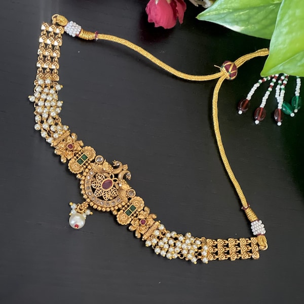 Single Antique gold finished peacock pearl polki Armlet / Bajuband / Indian bridal Jewelry /Angada / Single Bracelet for Upperarm / Vanki