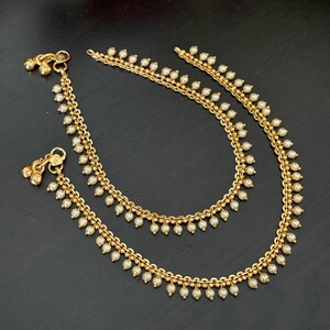 A Pair of anklets/ Antique gold finished women’s anklets / Payal / Bridal Payal/ Golusu / Pearl anklets/ Pearl Payal /