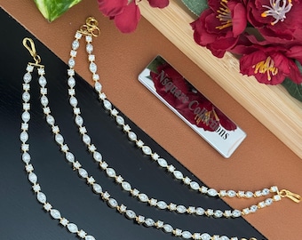 Gold Two-Tone CZ Diamond Ear Chains: Jhumka Earring Accessories