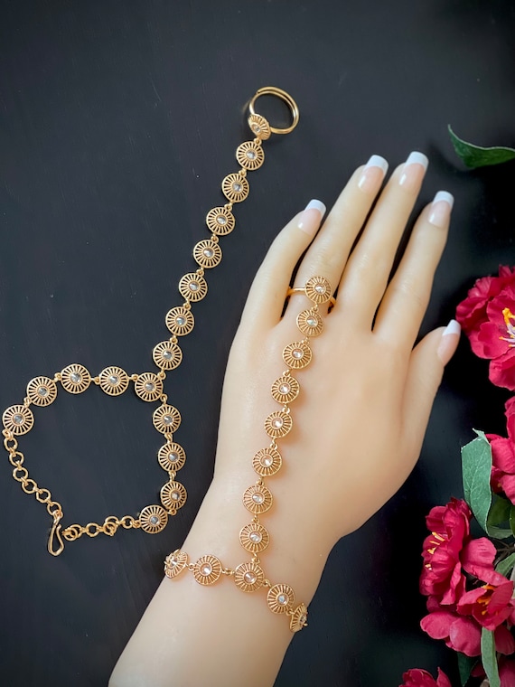 Crystal Finger Ring Chain Bracelet Boho Chain Bracelet - Temu