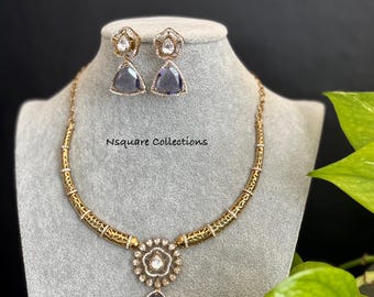 Simple Victorian finish Hasli necklace set / Kanti necklace set /  Hasli style necklace set  / Matte gold finished Kanti style necklace set