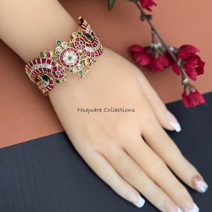 Restock-Victorian Kemp Emerald Ruby Moissanite Bracelet: Wedding Jewelry