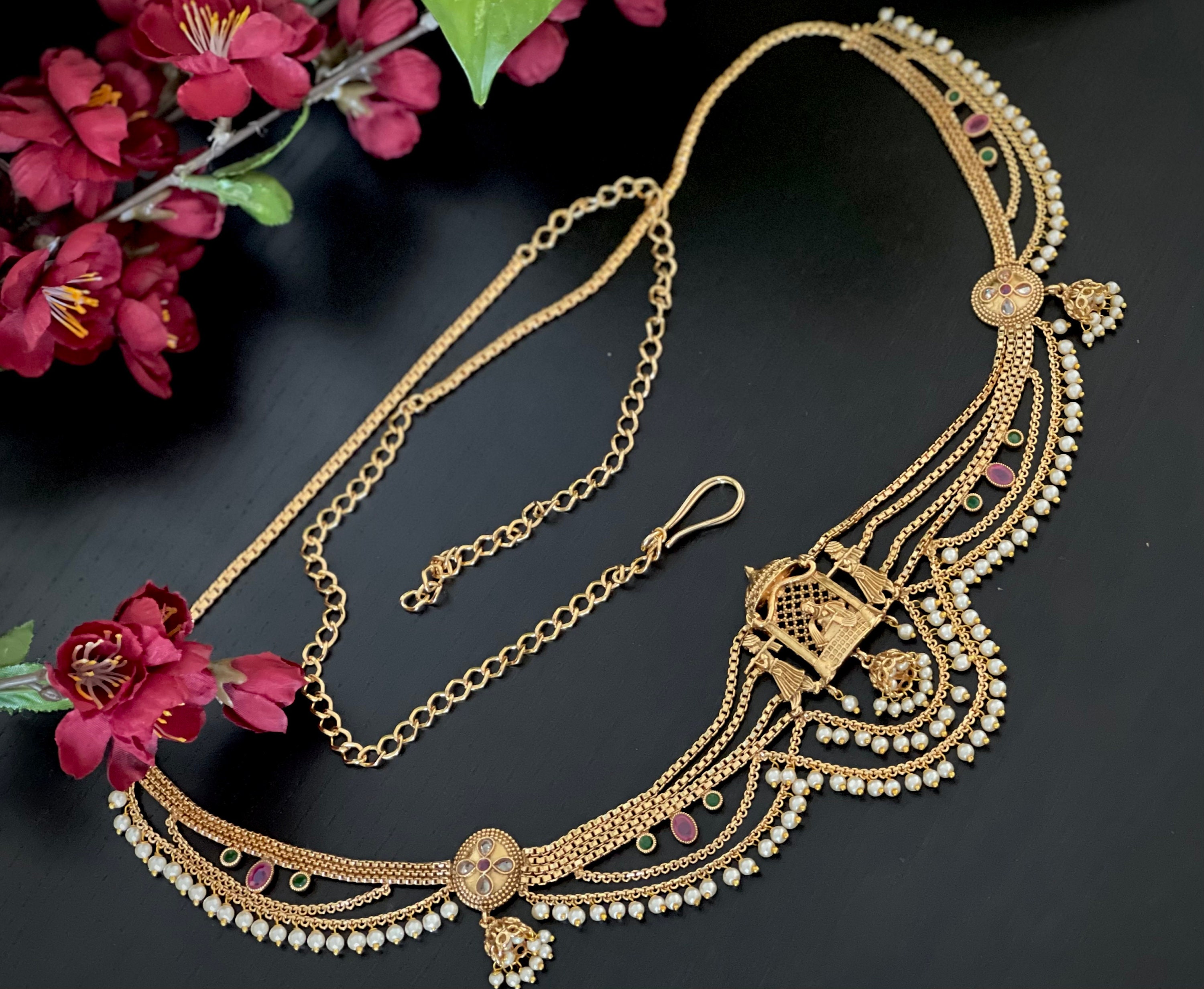 Key Half Kamarband Half Kandora Design Gold Antique Polki Pearl