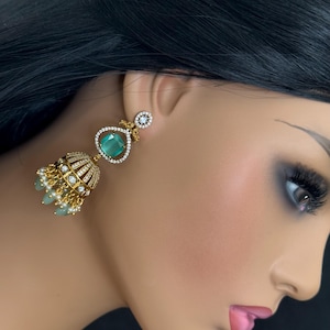 Viktorianische AD Jhumkas / Diamant Jhumki Ohrringe / Braut Ohrringe / Tempel Ohrringe Jhumka / CZ Ohrringe