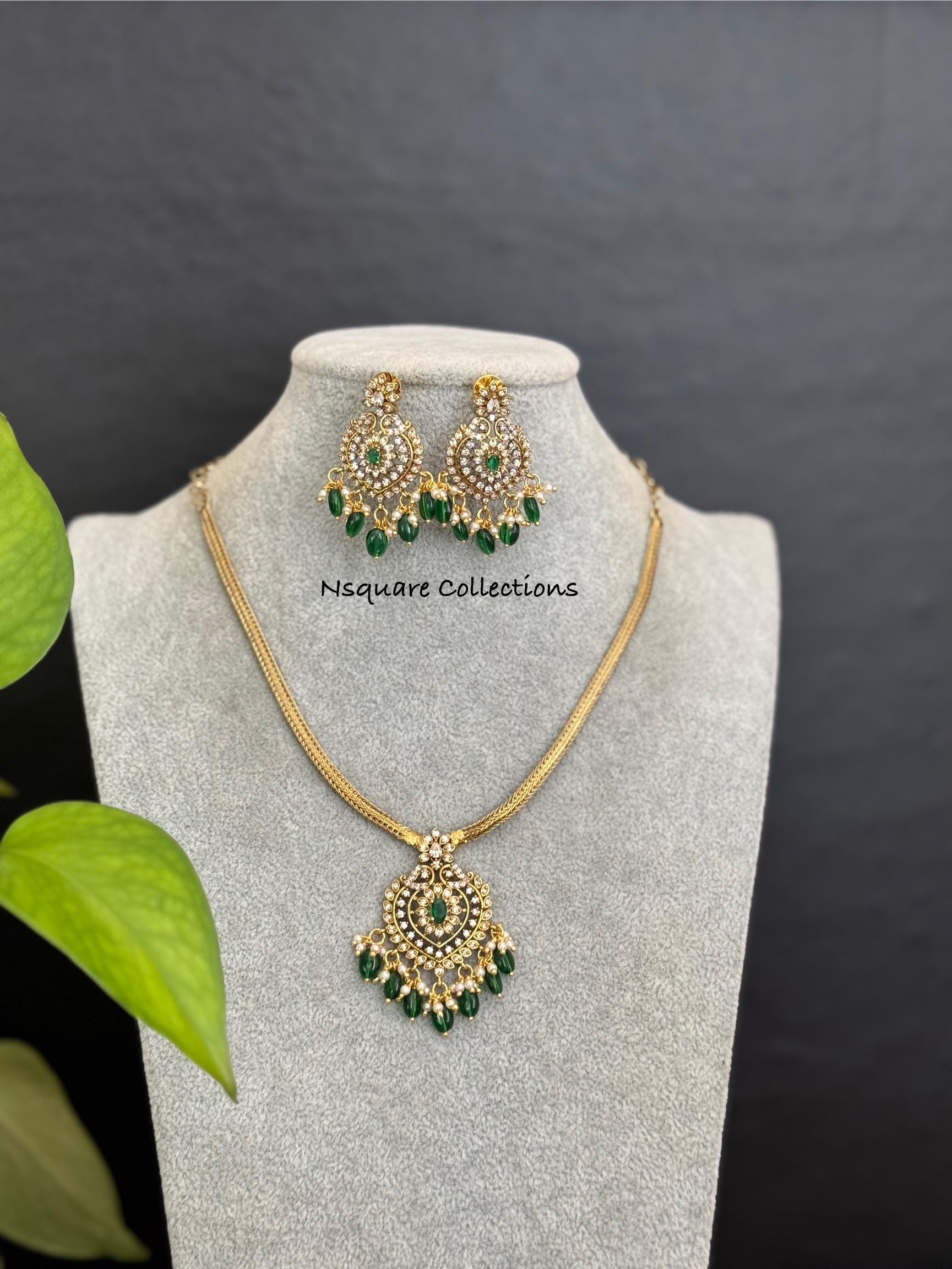 Simple Choker necklace set  / Victorian Finish necklace Set / Dull gold finished Kemp  neck set with earrings / Attigai necklace Set