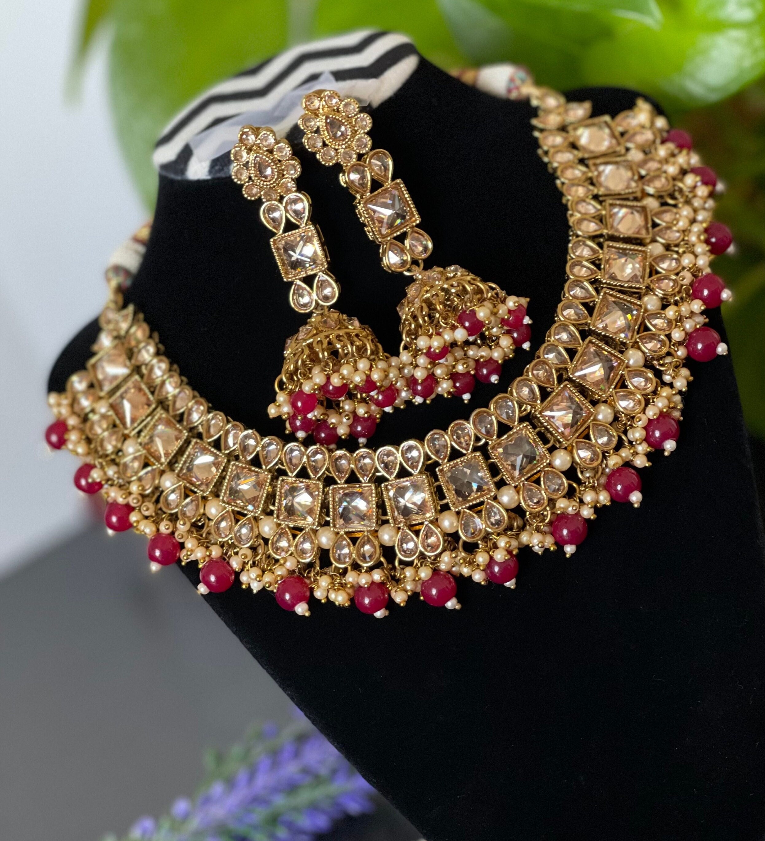 Antique Gold Polki Necklace Set With 