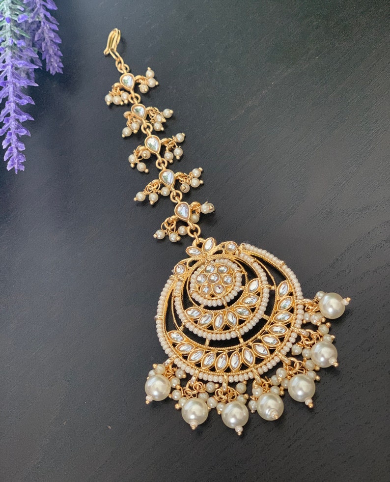 Chutti Gold Maang tikka forehead jewelry Kundan pearl TikkaIndian Jewelry Punjabi Jewelry head jewelry tikka