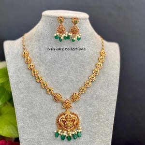 Conjunto de collar antiguo Lakshmi Devi, joyería de templo del sur de la India