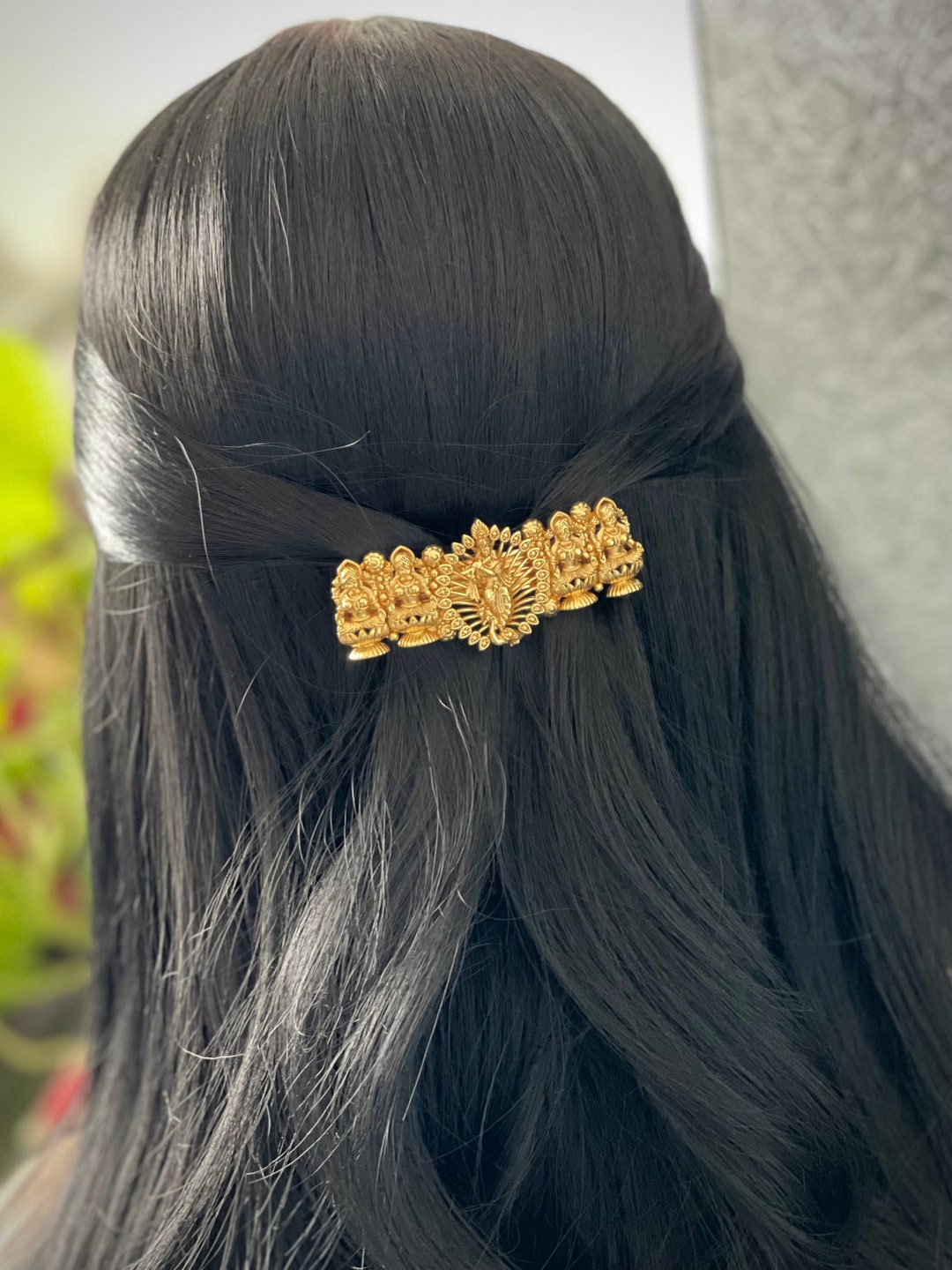 Gold Finished Lakshmi Devi & Krishna Hair Clip / Juda Pin / Traditional