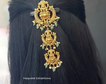 Goddess Lakshmi Hair Pin: Antique Gold Indian Bridal brooch