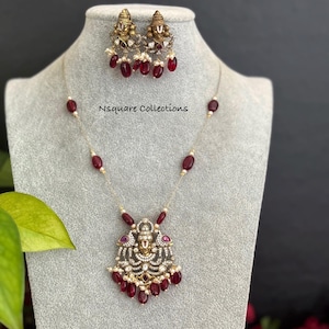 Victorian Balaji Charm Necklace Set: AD CZ Invisible Chain Jewelry