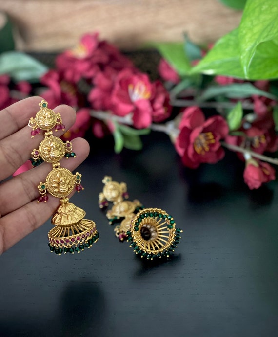 Antique Gold Finished Peacock Jhumkas indian Jewelry Women Jhumki Earrings Bridal Earrings Temple Jhumka Earrings Etsy