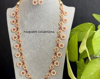 Antique haar / Simple kemp Haram/  Bridal Jewelry/South Indian Jewelry/ Temple jewelry / Ruby necklace / Haar
