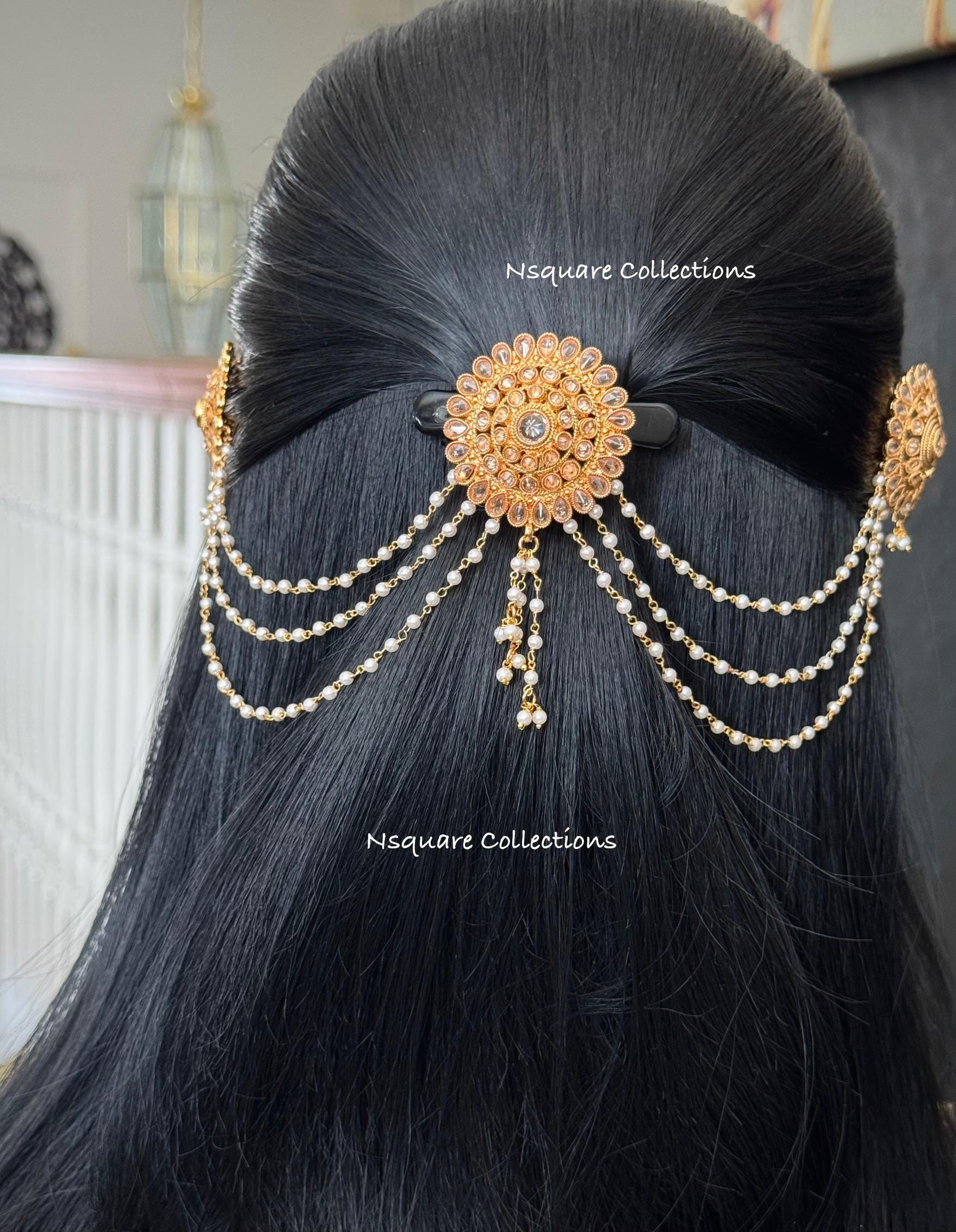 Antique Gold Plated Polki Hair Pin: Indian Bridal Hair Clip - Etsy