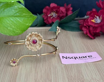 Enkele antieke, matgouden afgewerkte bloemarmband / bajuband / Indiase bruidssieraden / Angada / enkele armband voor bovenarm / Vanki