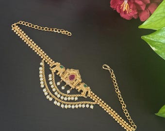 Bijgevuld: enkele antiek goud afgewerkte armband met polkiparel / bajuband / Indiase bruidssieraden / Angada / enkele armband voor bovenarm / Vanki