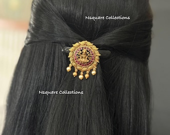 Broche para el cabello de Lakshmi Devi de oro antiguo, broche Juda de piedra Kemp, Veni Billa tradicional