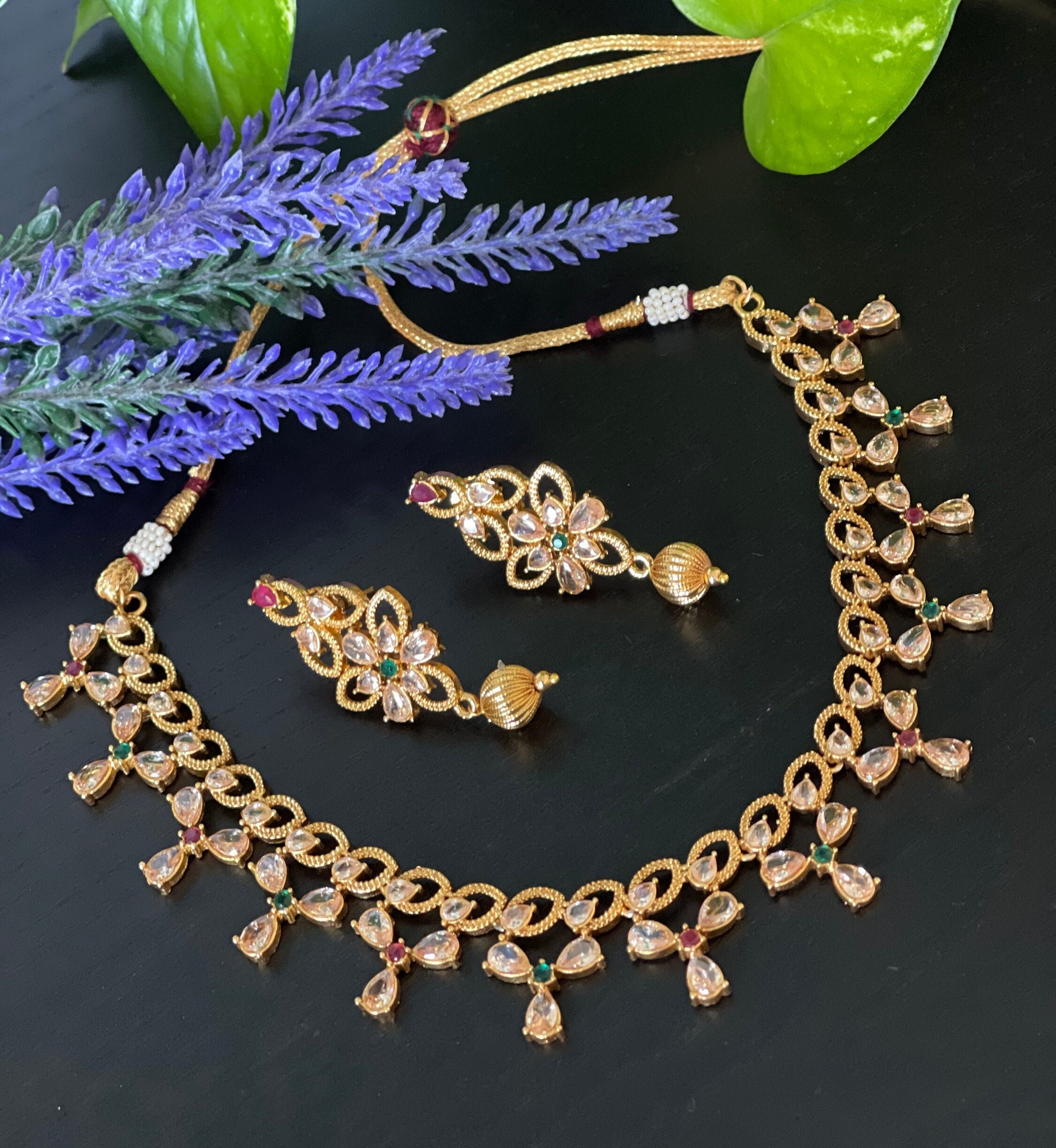 Designer Simple Polki Necklace Set With 