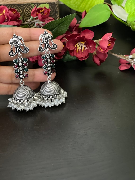 Oxidized Silver Elephant Jhumka Jhumki Earrings German Silver