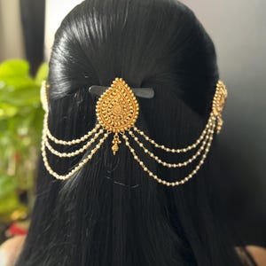 Antique Gold Plated Hair Pin: Pearl Indian Bridal Hair Clip
