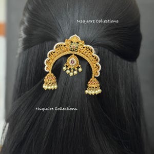 Antique Gold Plated Kemp & CZ Hair Pin: Bridal Dance Jewelry