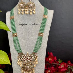 Kemp Green beads Peacock Diamond Haram /Bridal Jewelry  / Celebrity style Kemp Haram / Temple  jewelry/ Antique kemp haar