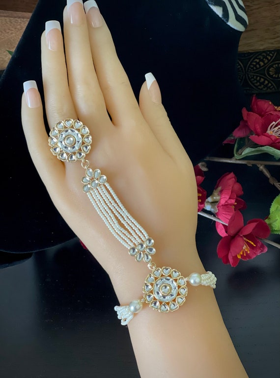 Kundan ring bracelet by Abhika Creations | The Secret Label