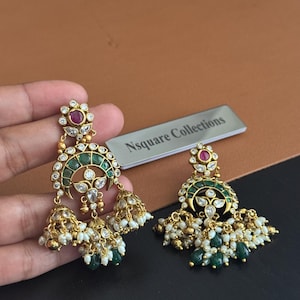 Viktorianische AD Jhumkas / Diamant Jhumki Ohrringe / Braut Ohrringe / Tempel Jhumka Ohrringe / CZ Chandelier Ohrringe