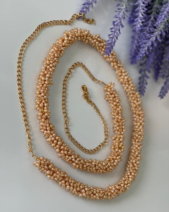 Antique Gold Finished Clustered Pearl Kamarbandh Kamarpatta