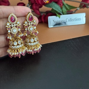 Viktorianische CZ Jhumkas / Diamant Jhumki Ohrringe / Braut Ohrringe / Tempel Jhumka Ohrringe / AD Jhumkas Ohrringe
