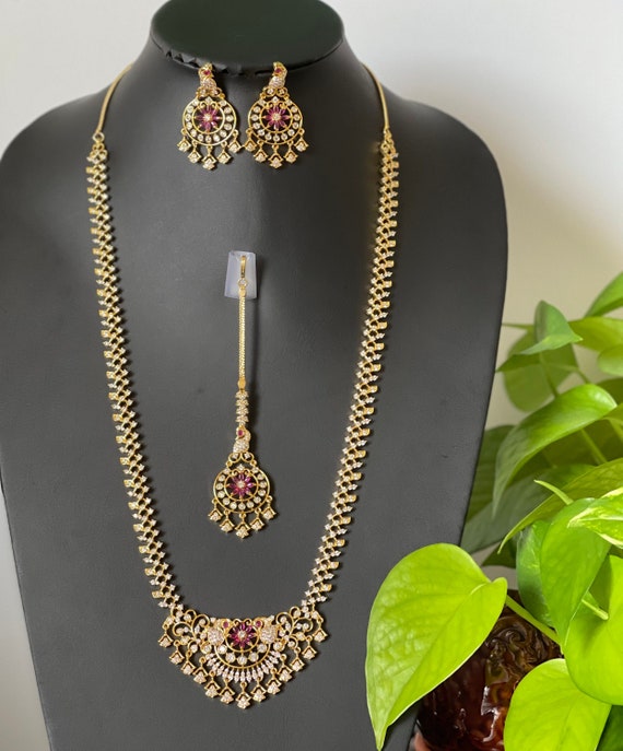 Gold Finished Peacock Haram/ Haar With 