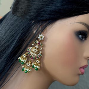 Viktorianische AD Jhumkas / Diamant Jhumki Ohrringe / Braut Ohrringe / Tempel Jhumka Ohrringe / CZ Chandelier Ohrringe