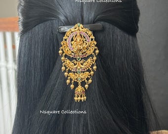 Goddess Lakshmi Hair Pin: Antique Gold Bridal Hair Clip