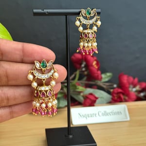 Victorian AD Kemp Jhumka Earrings: Ruby Diamond CZ Earrings