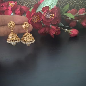 Antikes Gold Jhumka /Ohrringe Tempel Schmuck / Tropfen Antikes Gold Jhumkas / Antike Pfau Jhumki/indische Braut Ohrringe