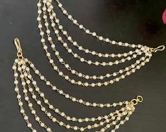 Aanvulling: eenvoudig delicaat schattig 5 gelaagde pareloorketting / traditionele oorbellen accessoires / Kaan-ketting / Mattal / jhumka-oorbellenketting