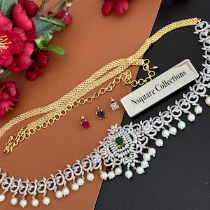 Changeable Diamond Kamarbandh / 4 colors CZ Kamarpatta / Saree Belt / Vadanam /Bridal Jewelry / Gold two tone finished Diamond Hip belt