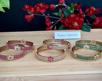 Gold finished Diamond Bangle Set: Indian Jewelry, Size 2.4/2.6/2.8