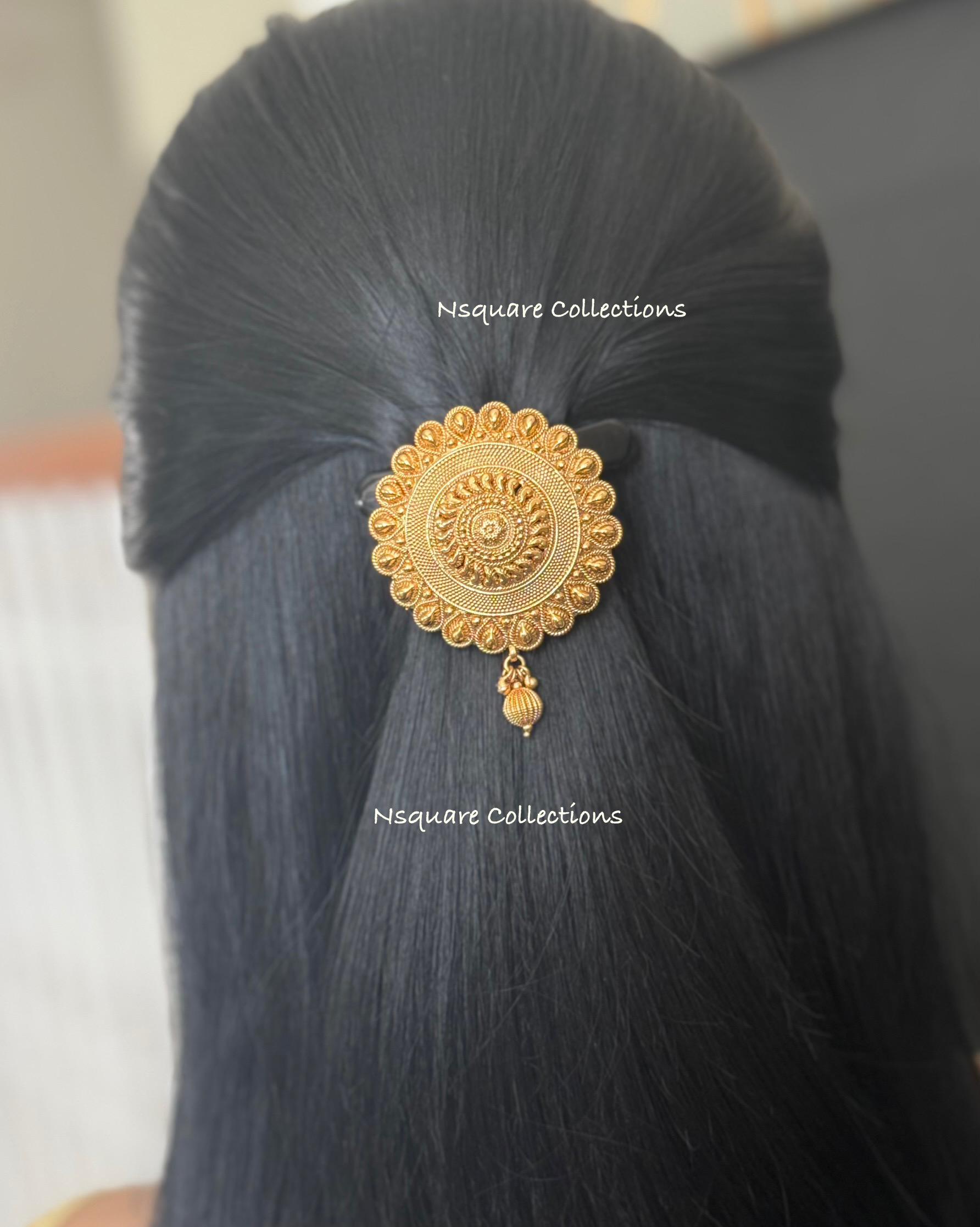 Traditional Temple Hair Jewelry Elegant Indian Dance Accessory Gold Tone Gold Plated Polki Hair Pin: Indian Bridal Hair Brooch With  main image 2