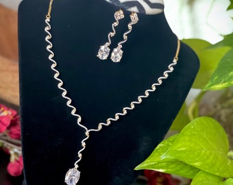 Simple elegant AD necklace set / Mini Diamond two tone necklace set / Temple jewelry / Mini Bridal necklace / Traditional cute necklace