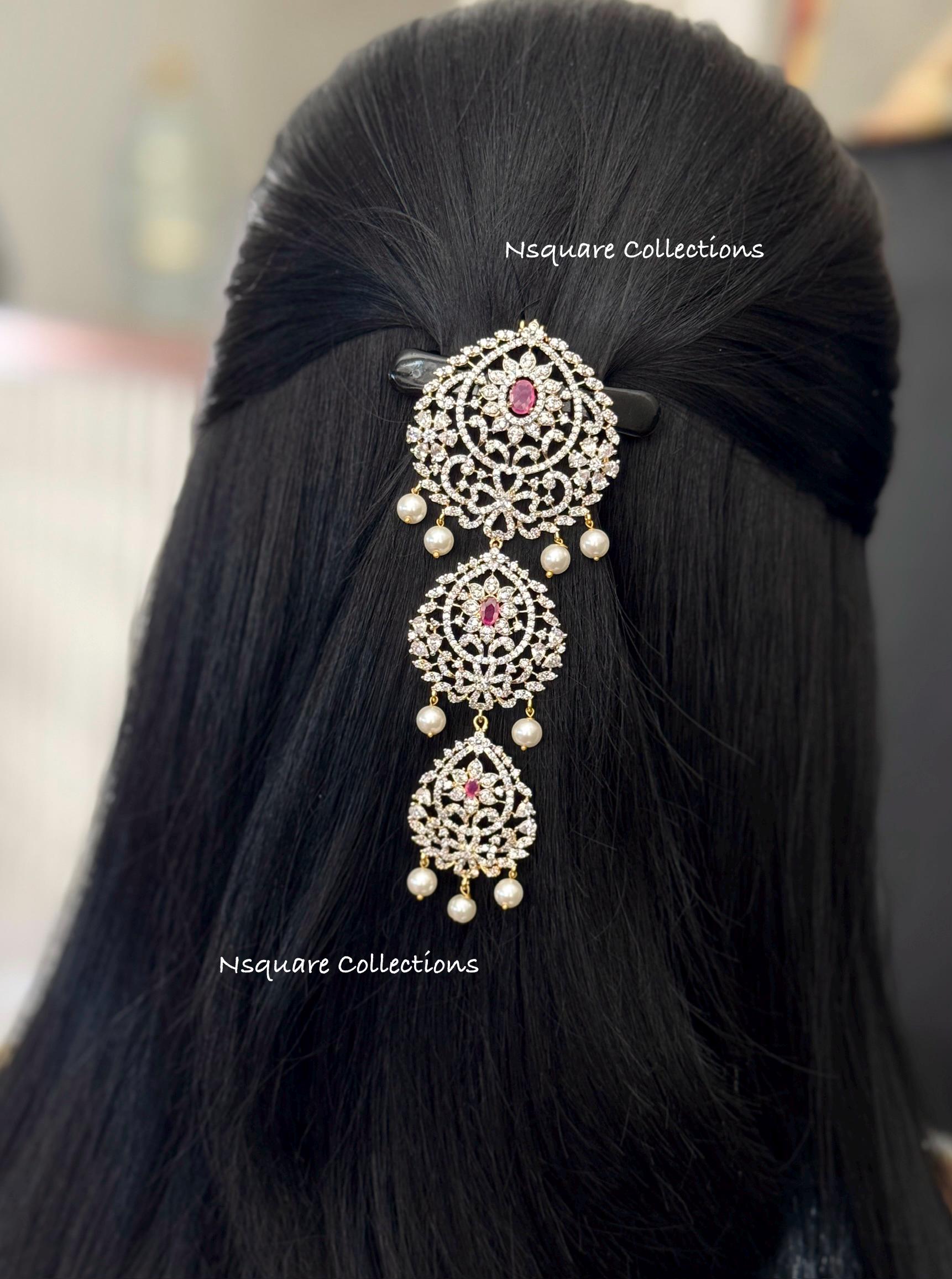 Diamond Pearl Hair Pin: CZ jada Billa Hair Brooch